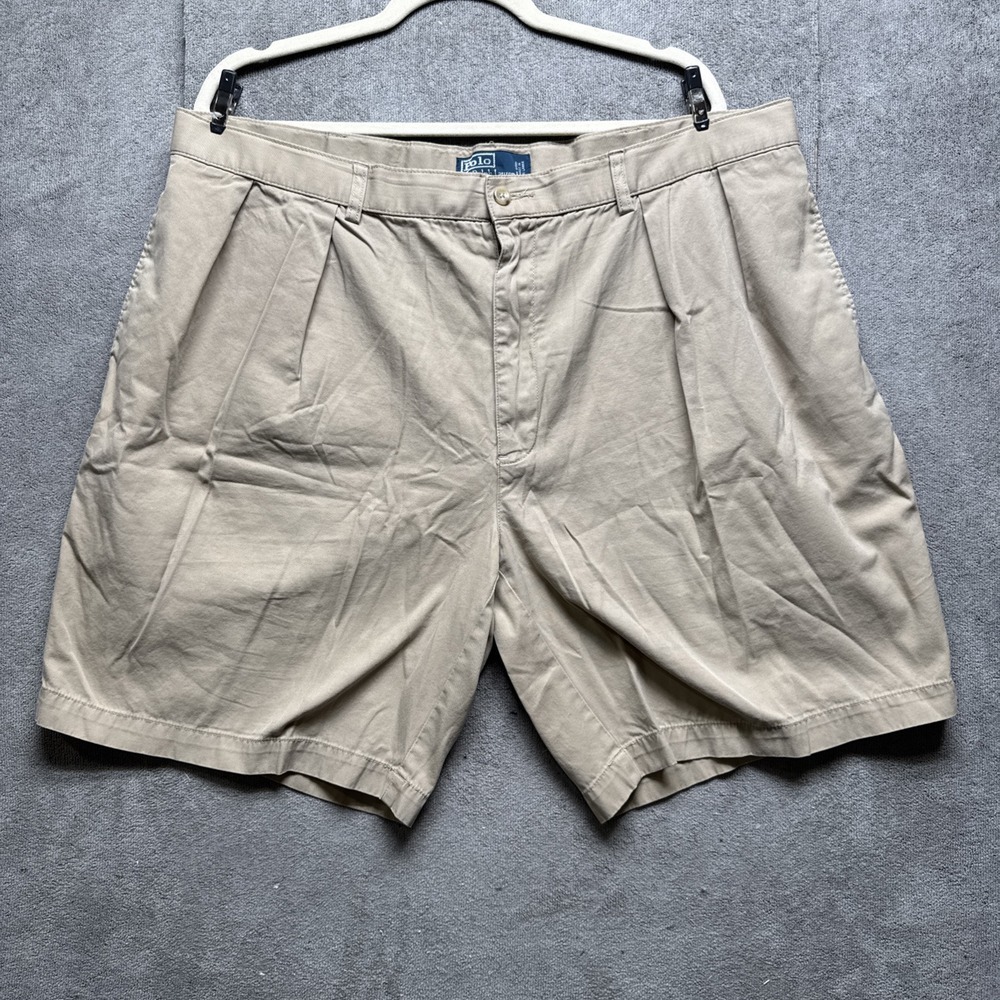 Polo Ralph Lauren Shorts Mens 42 Beige Khaki Tyler Pleated 8.5" Preppy Pony Logo